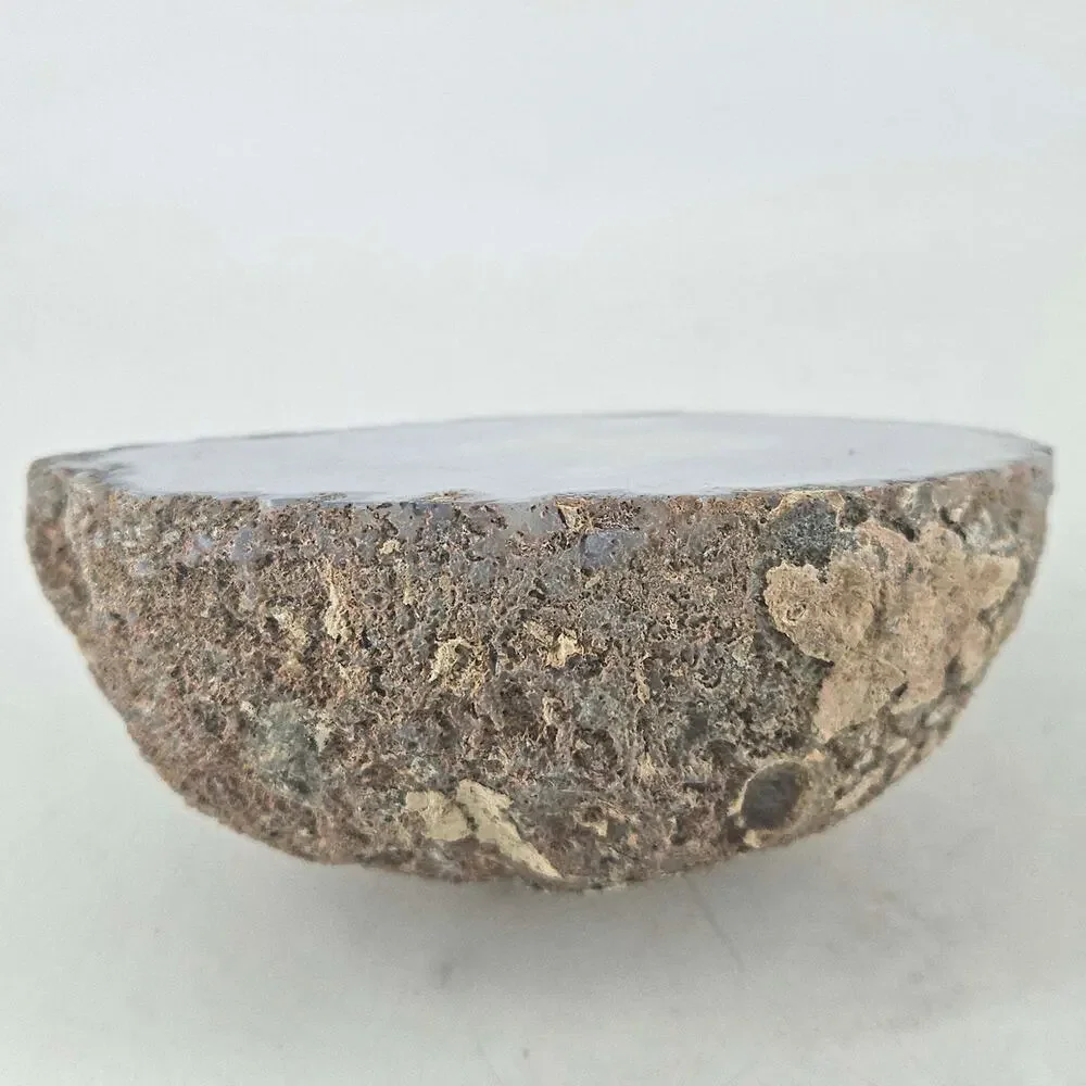 Raw Brazilian polished translucent blue grey agate geode